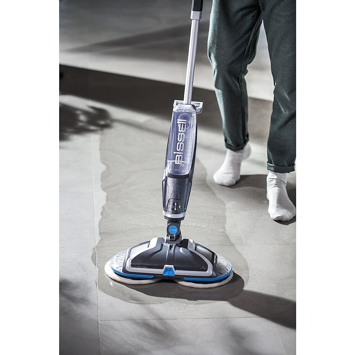 Bissell - Spinwave Cordless Powered Mop - Titanium/Electric Blue