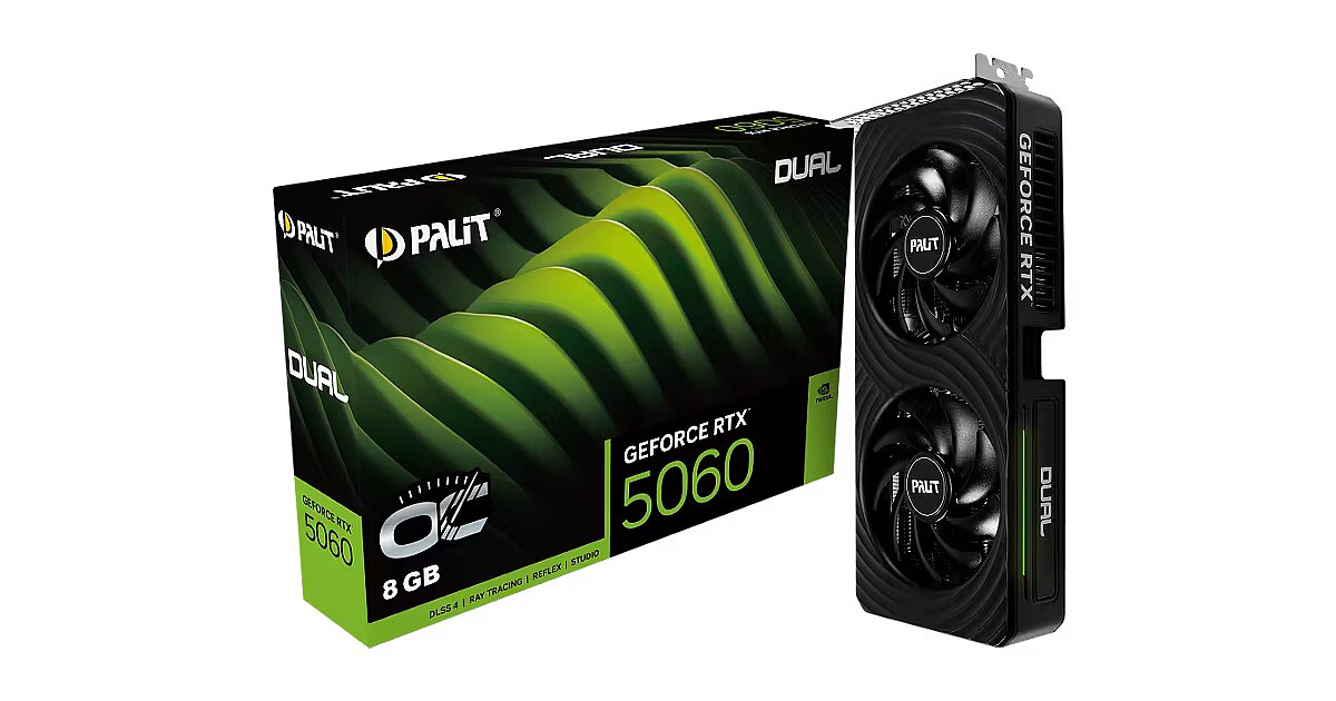 Palit GeForce RTX 5060, 8GB GDDR7, Dual OC (DLSS 4) (NE75060S19P1