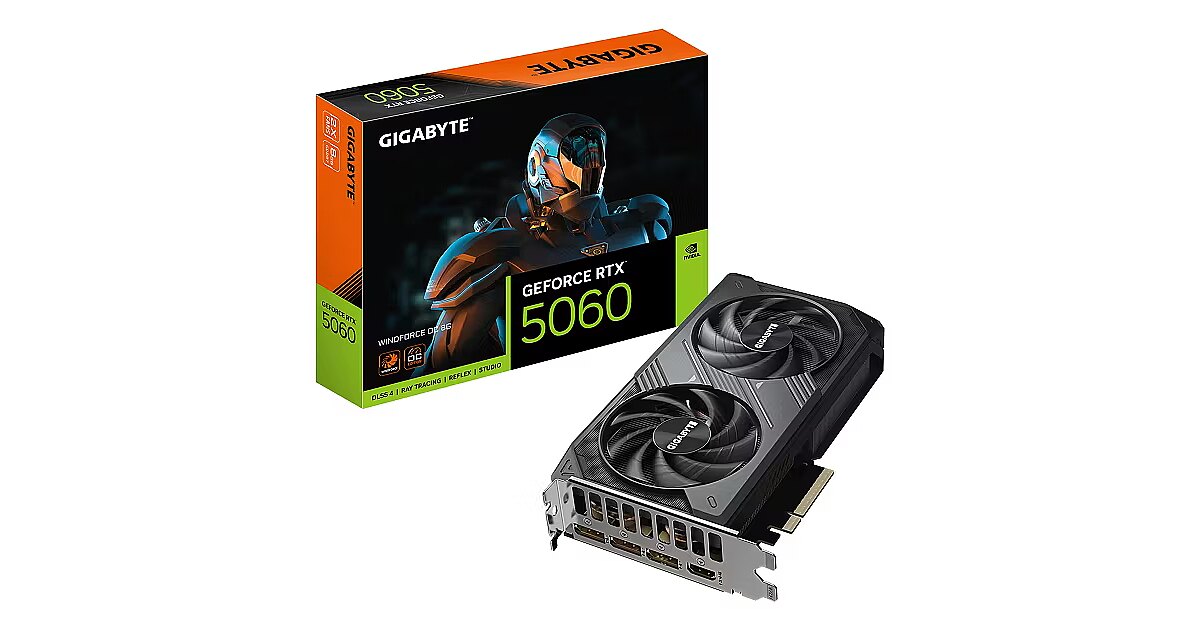 Gigabyte GeForce RTX 5060, 8GB GDDR7, WINDFORCE OC (DLSS 4) (GV