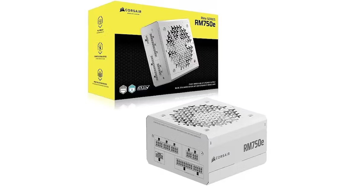 Corsair RM750e White (2025), 750W, 80PLUS Gold, ATX 3.1, PCIe 5.1