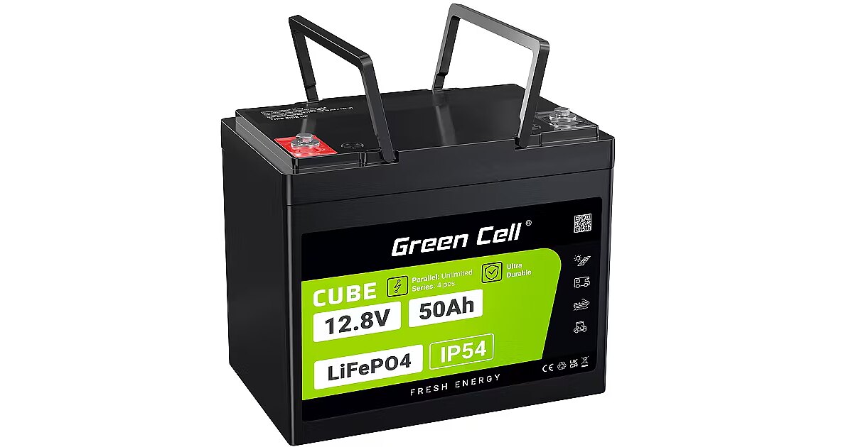Green Cell CUBE LiFePO4 50Ah 12.8V 640Wh Lithium Iron Phosphate Battery ...