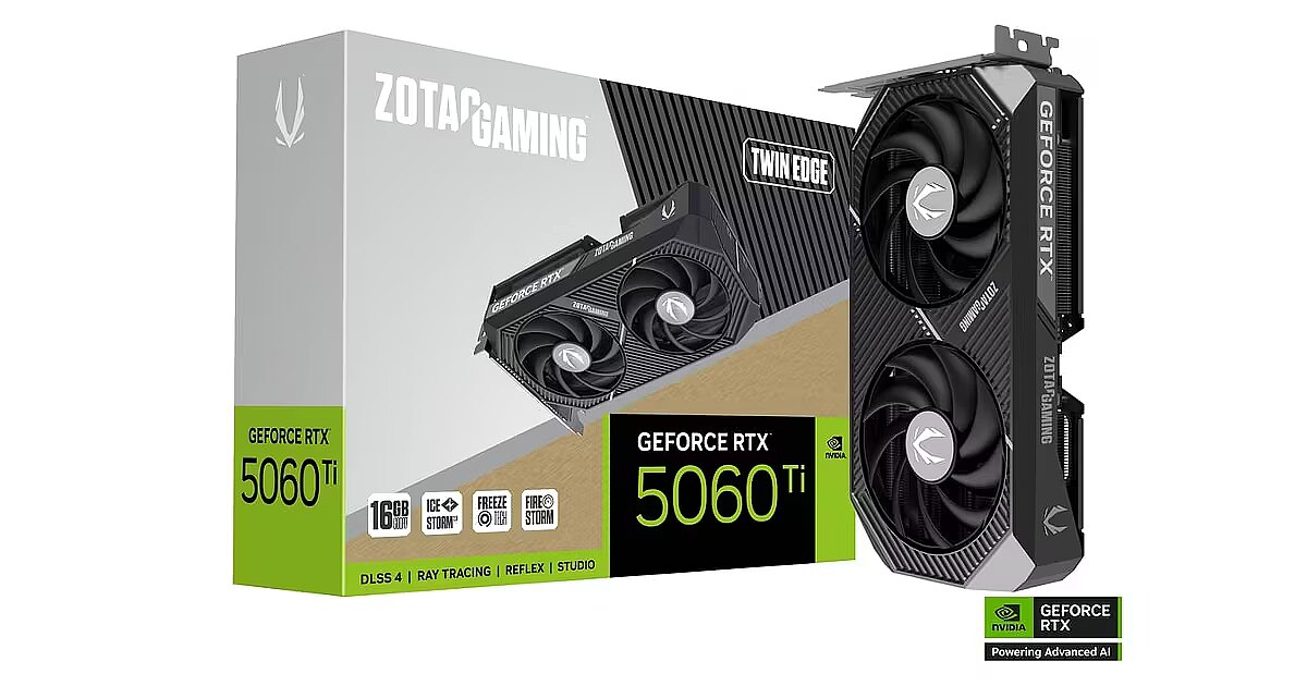 Zotac GeForce RTX 5060 Ti, 16GB GDDR7, Twin Edge (DLSS 4) (ZT