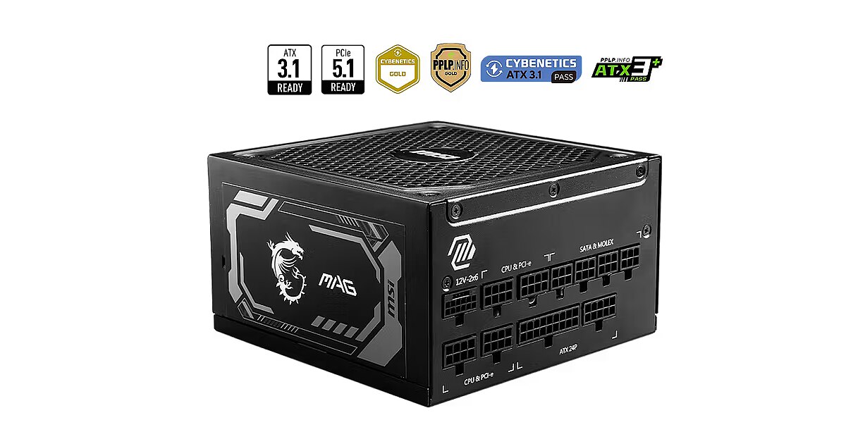 MSI MAG A1000GL PCIe5, 1000W, 80PLUS Gold (306-7ZP9B11-CE0)