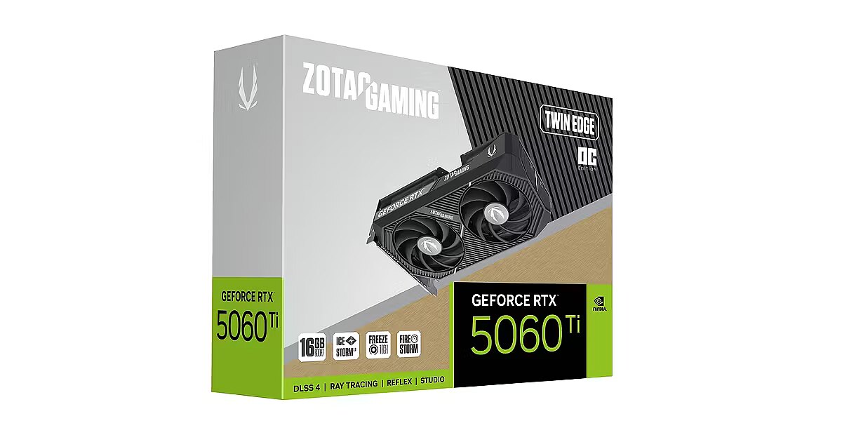 Zotac GeForce RTX 5060 Ti, 16GB GDDR7, Twin Edge OC (DLSS 4) (ZT