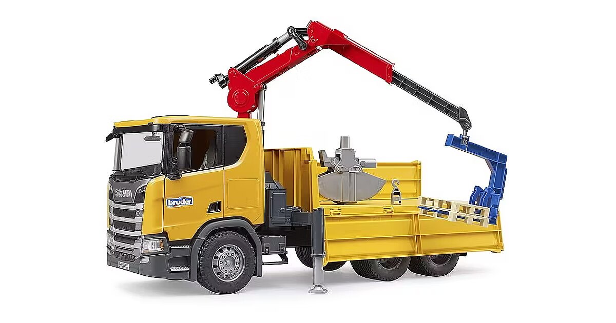 Bruder – Camion Chantier Scania Super 560R – Échelle 1:16 – Avec Grue, Grappin, 2 Palettes – Portes Ouvrables – Dès 4 Ans
