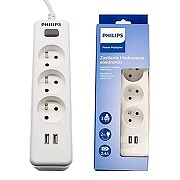 Philips przepięciowa biała 3 gniazda 2xusb