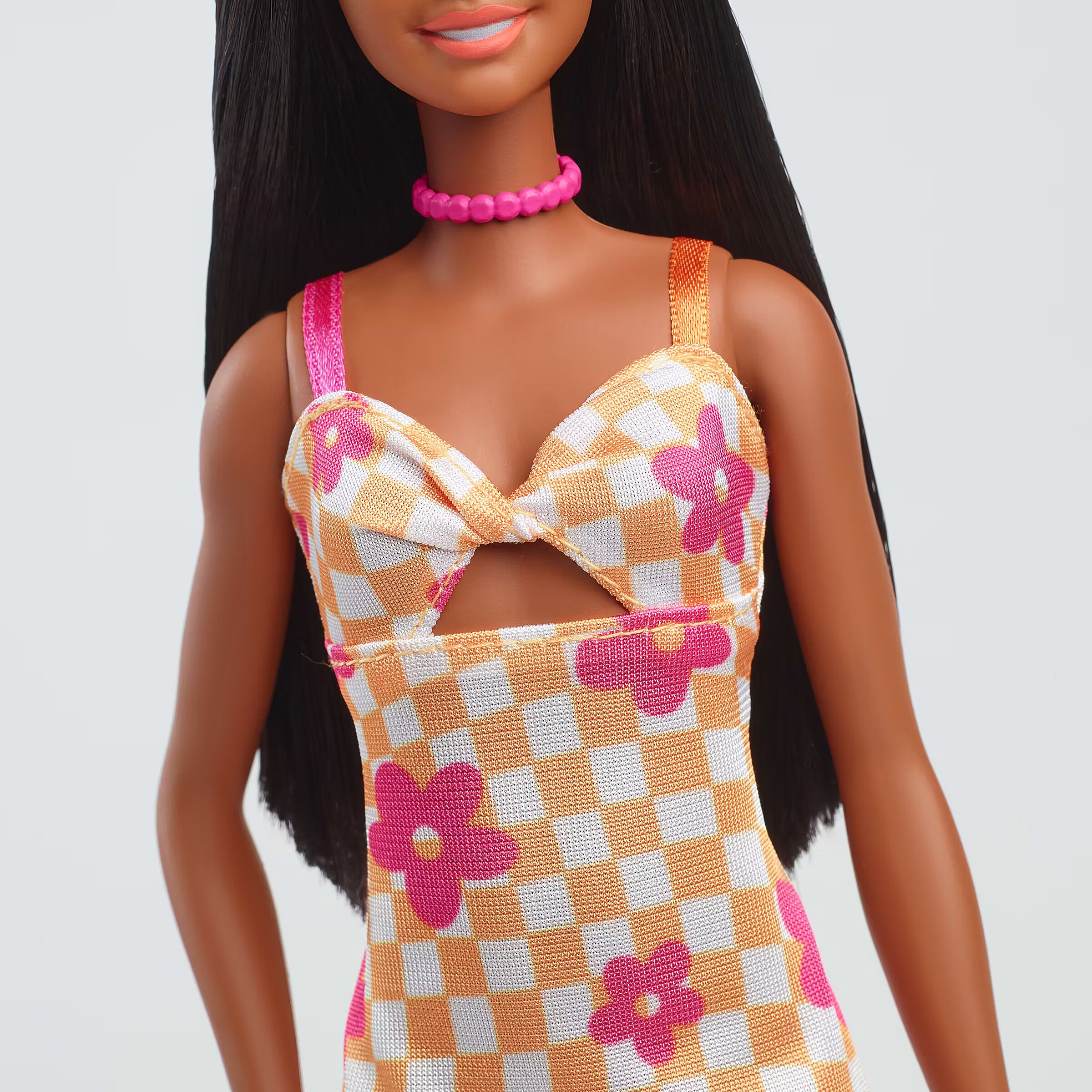 Mattel Barbie Barbie Fashionista doll in pink and orange checked dress (HYT91) Mattel Barbie Barbie Fashionista doll in pink and orange checked dress (HYT91)