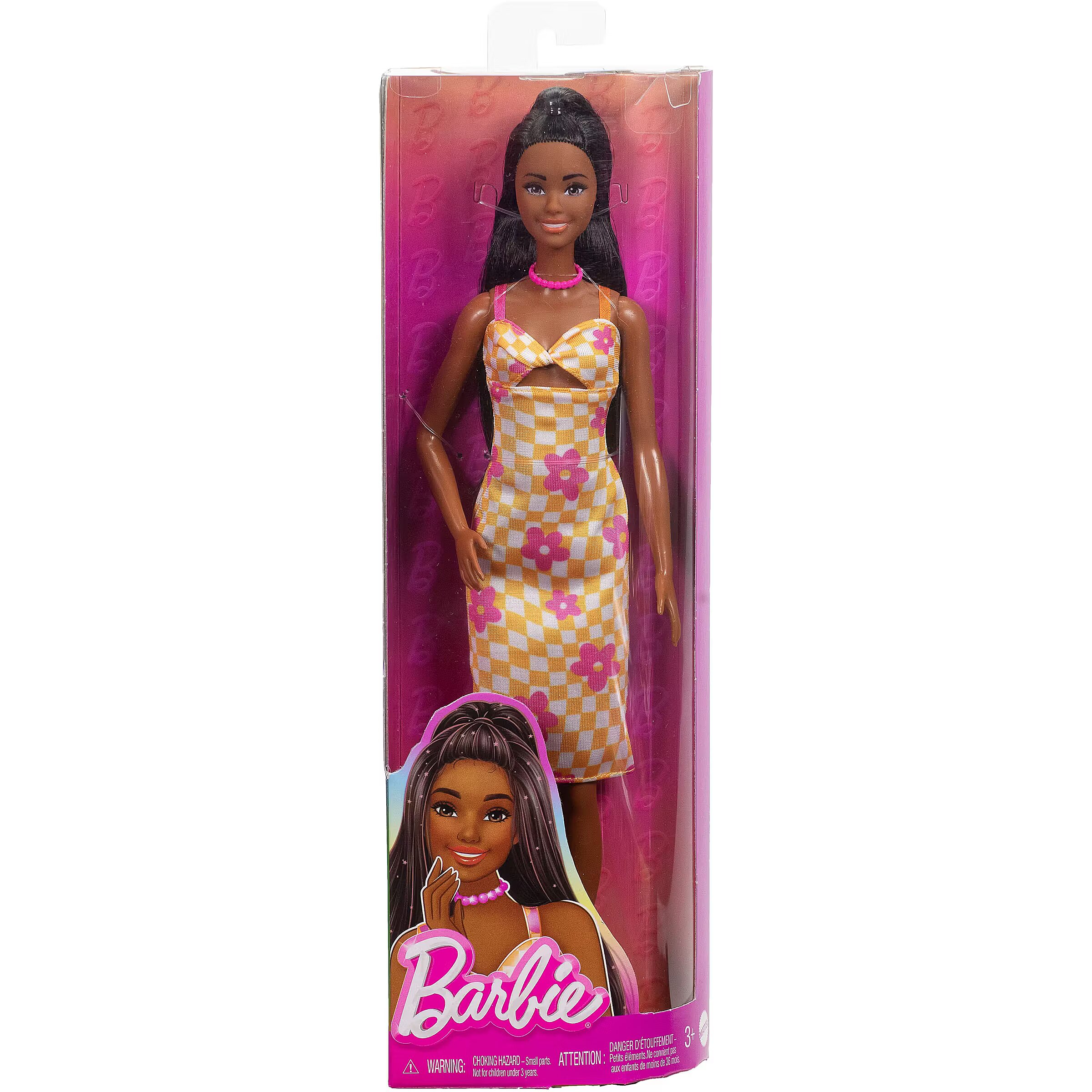 Mattel Barbie Barbie Fashionista doll in pink and orange checked dress  (HYT91)