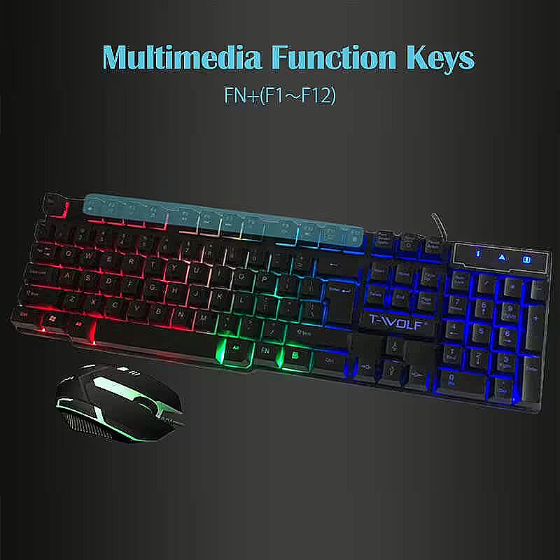 T-WOLF TF200 Gaming set 2in1 Multimedia Keyboard Rainbow LED Backlight