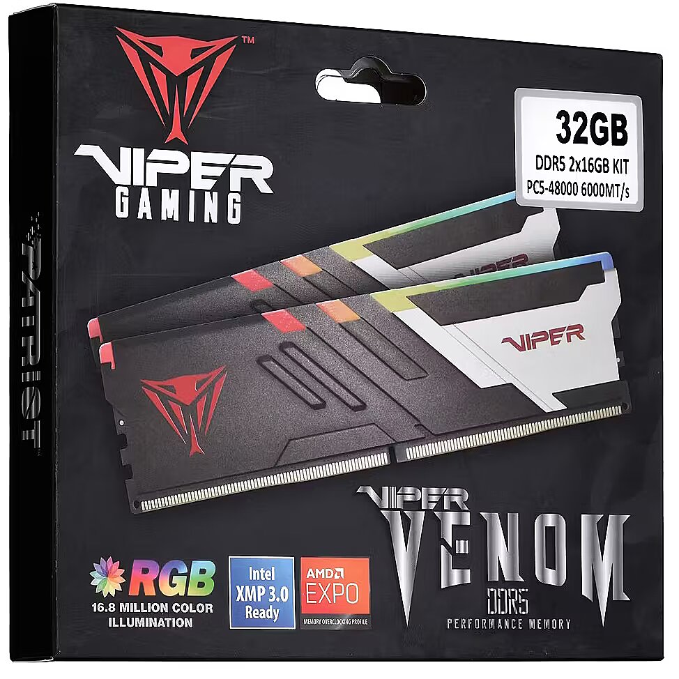 Patriot Viper Venom RGB, DDR5, 32GB, 6000MT/s CL30, Kit of 2