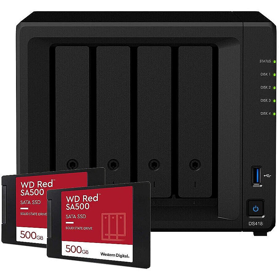 Synology DS418 4-Bay NAS 1TB WD SSD Bundle [inkl. 2x 500GB WD Red