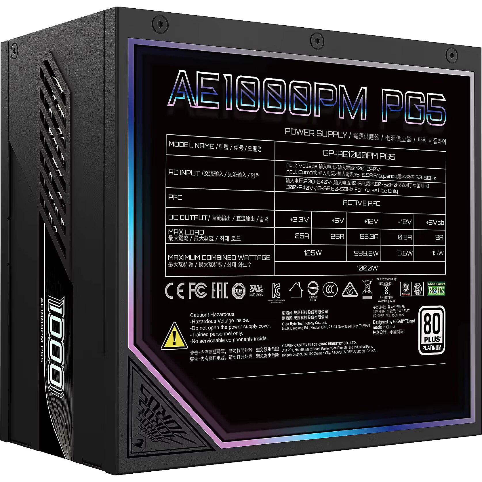 Gigabyte AORUS ELITE P1000W, 1000W, 80PLUS Platinum, PCIe (GP