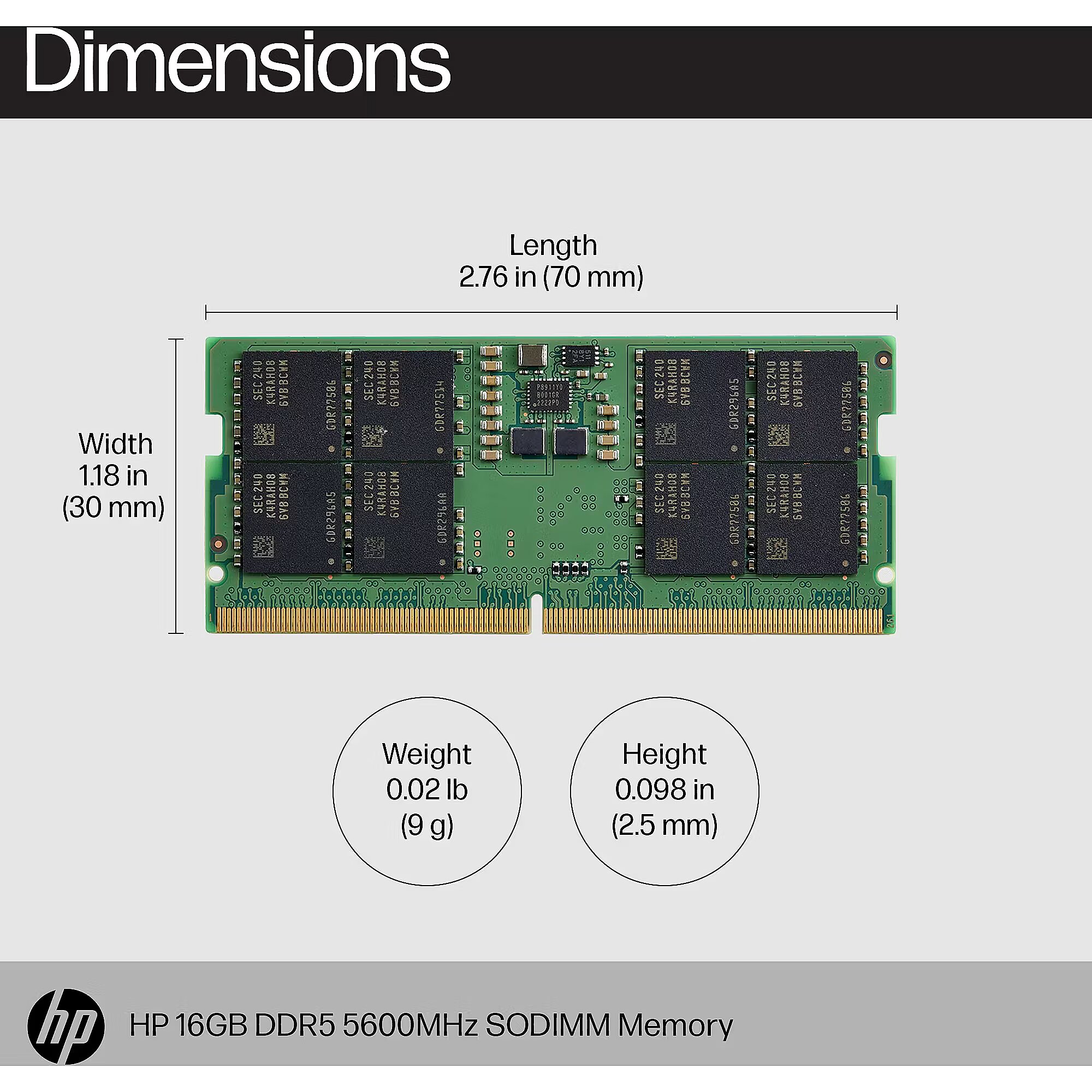 Hewlett Packard HP 16GB DDR5 5600MHZ SODIMM MEMORY (83P91AA)