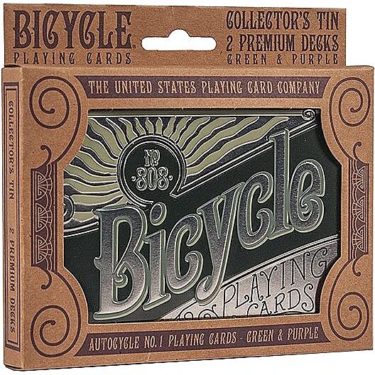 NEW Bicycle Collector's Tin Playing Cards w/ 2 Premium Decks Green & Purple 