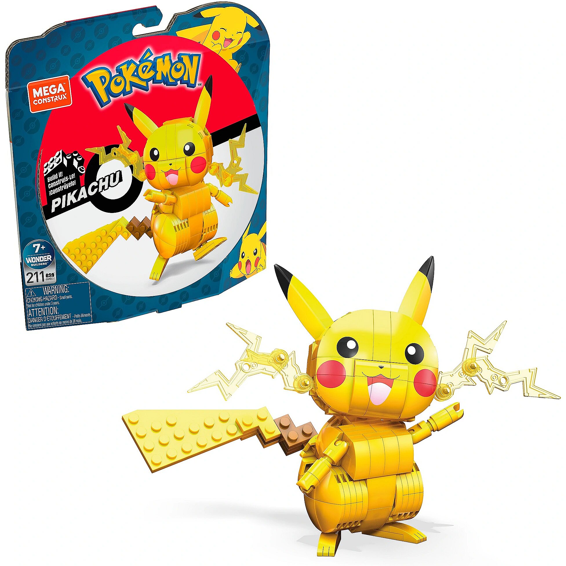 MEGA Pokemon Building Toy Kit Pikachu (205 Pieces) with 1 Action Figure for  Kids 