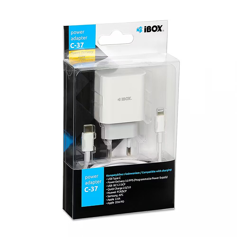 iBOX C37 USBC PD20W WALL CHARGER USBC TO LIGHTNING CABLE (ILUC37W)