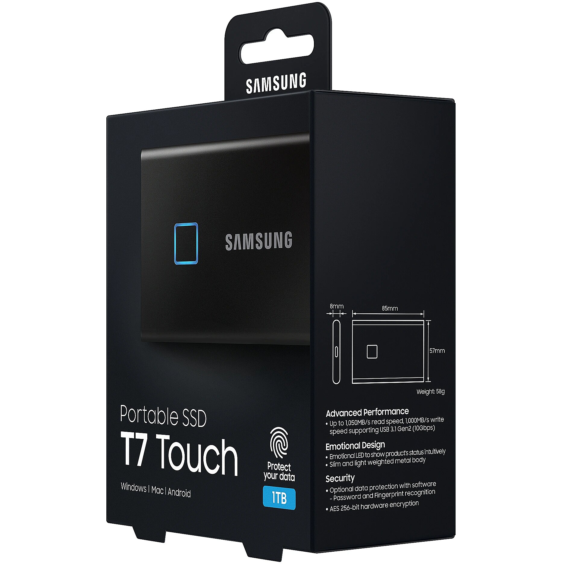 Samsung T7 Touch, 1TB, Black, Fingerprint (MU-PC1T0K/WW)