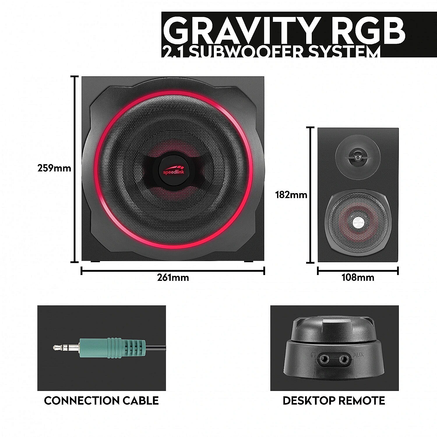 Speedlink speakers Gravity RGB 2.1, black (SL-830105-BK) (SL-830105-BK)