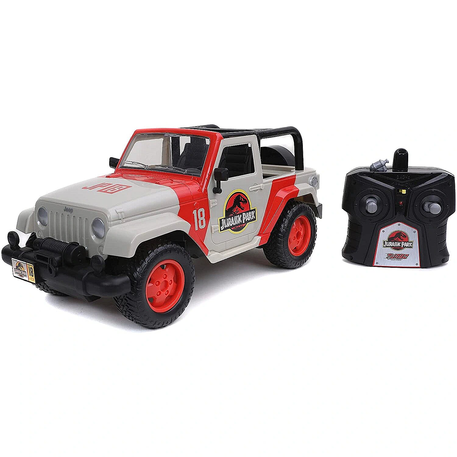 JADA TOYS Jurassic Park RC Jeep Wrangler (grey/red, 1:16) (253256000)
