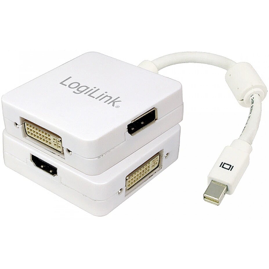 LogiLink CV0045 Adaptateur Mini DisplayPort vers HDMI/DVI/DisplayPort Blanc 