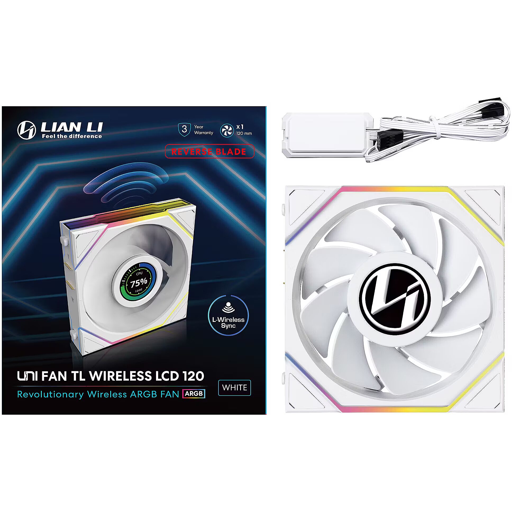 Lian Li UNI FAN TL 120 LCD Reverse Blade Wireless, White