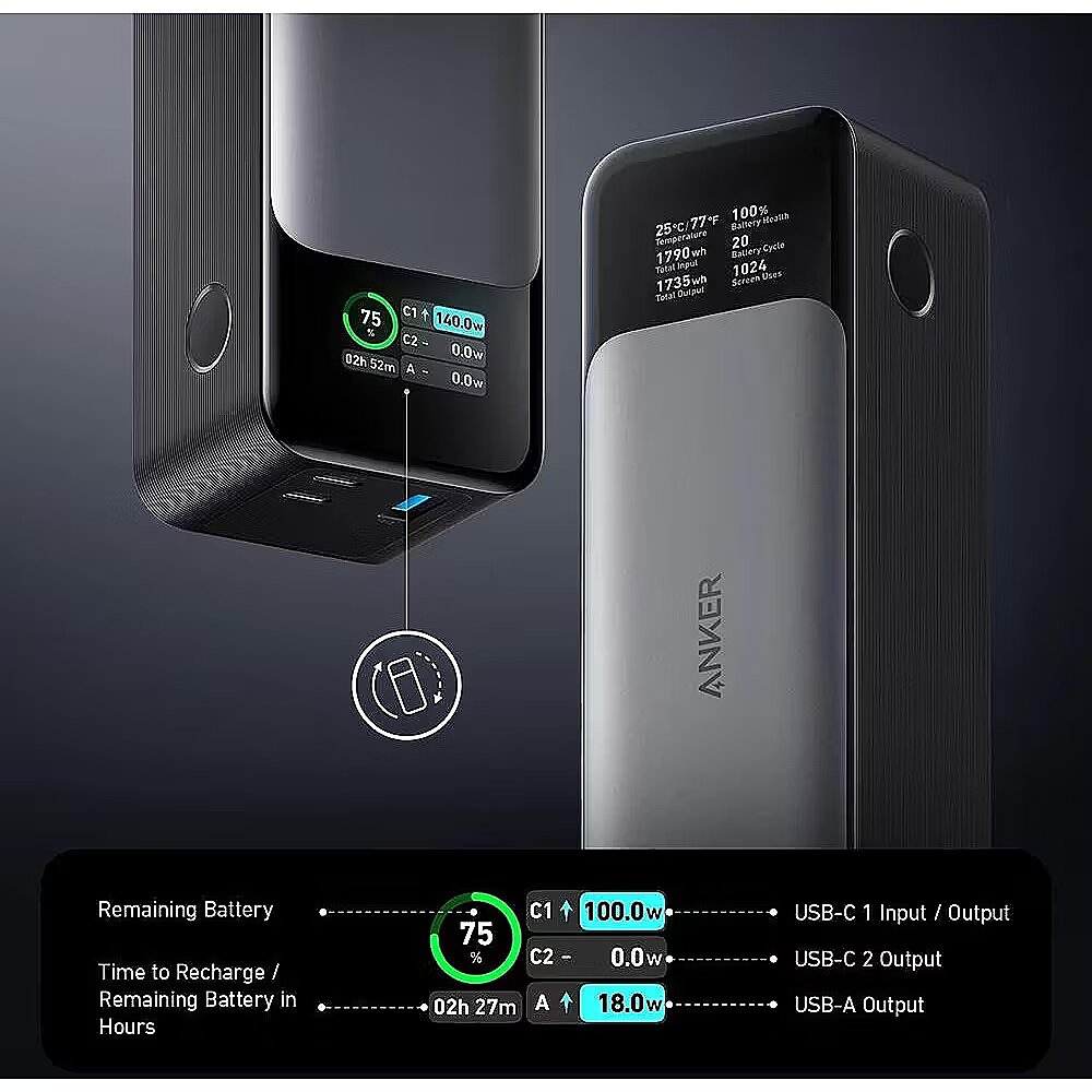 Anker 737 Power Bank (PowerCore 24K), 24000 mAh, Black