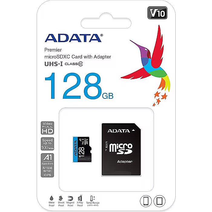 ADATA microSDXC, 128GB SD Adapter (AUSDX128GUICL10A1-RA1)